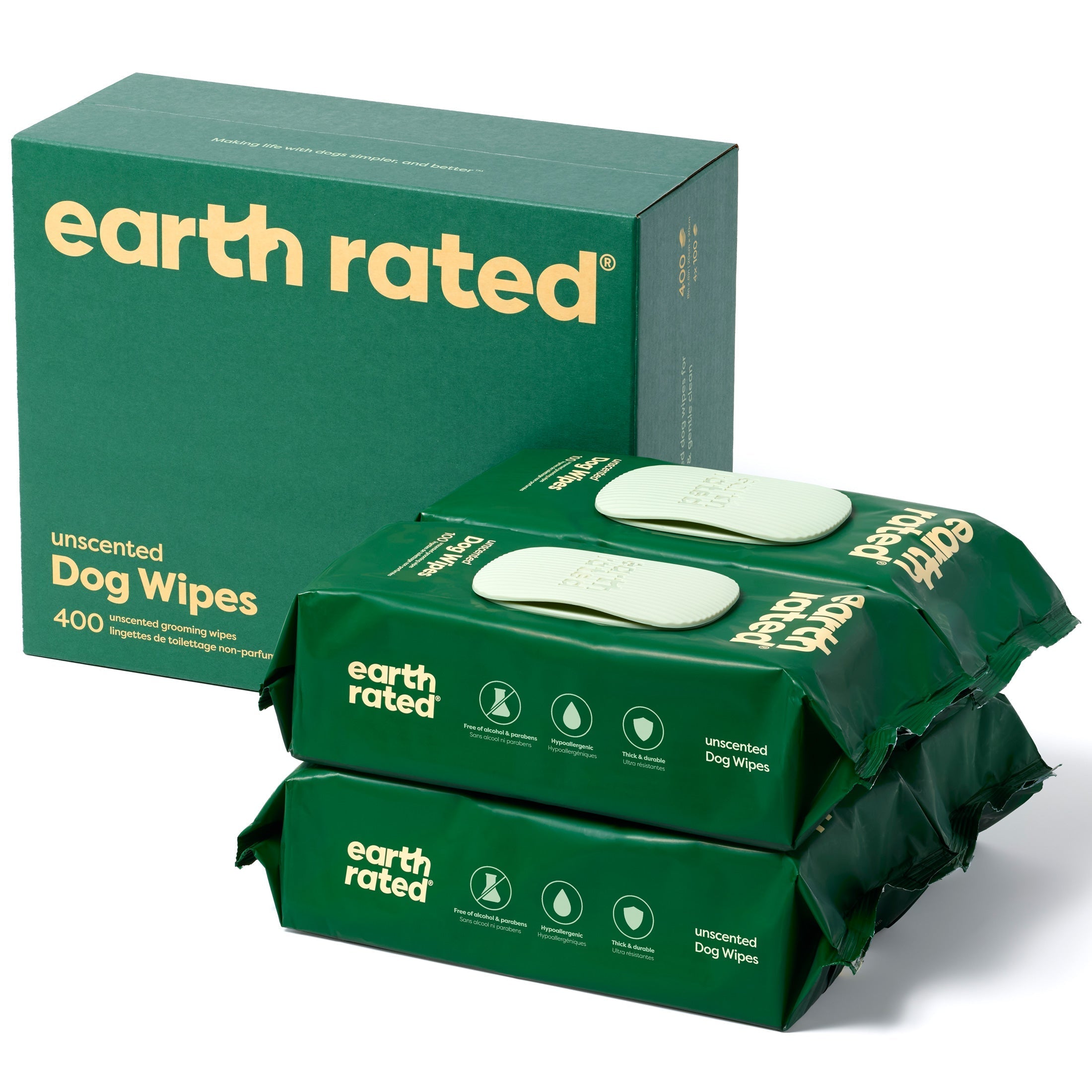 Dog Grooming Wipes - Hypoallergenic Wipes for Paws, Body & Bum | Gentle Daily Cleaning - 400 Wipes (4 Pack) / Unscented
