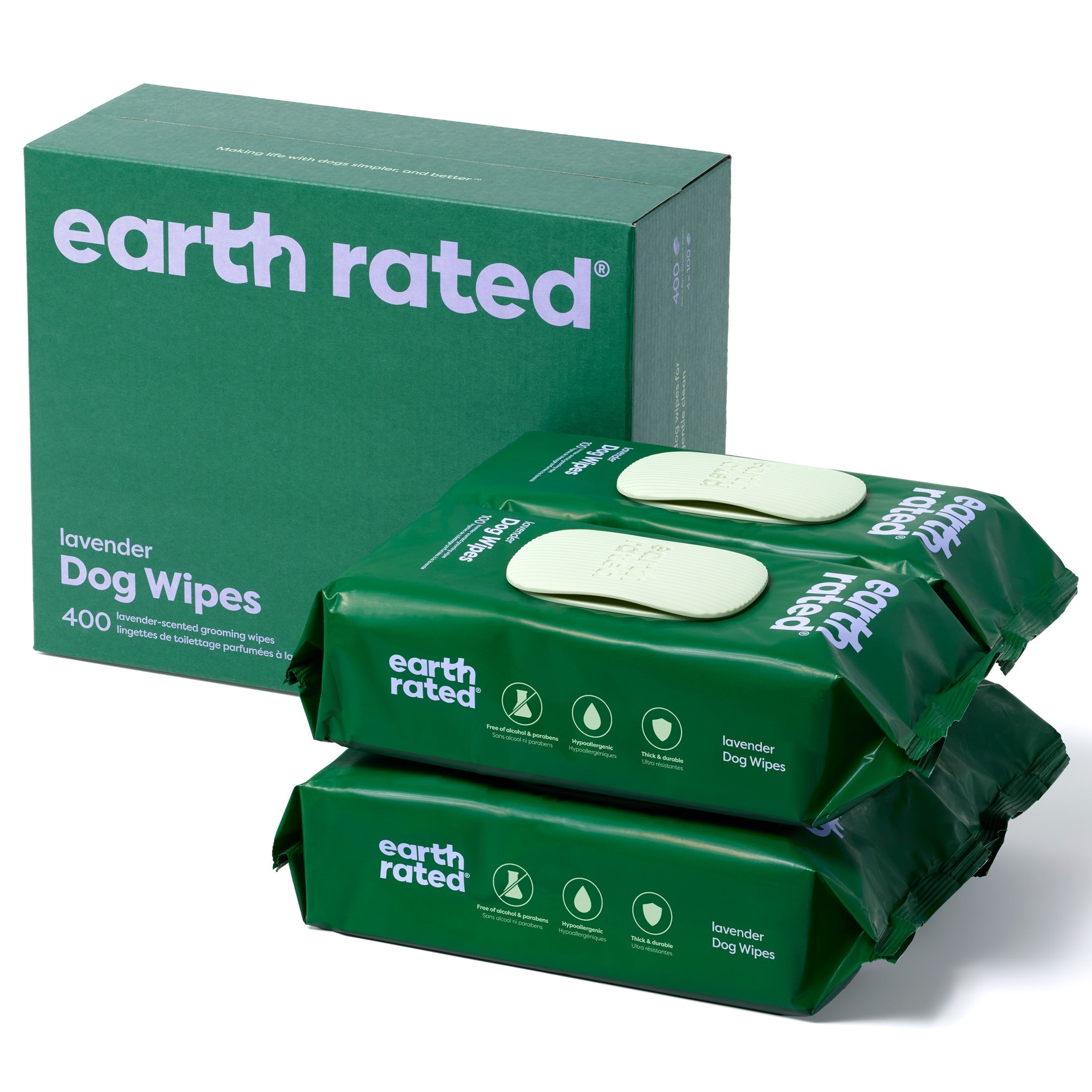 Dog Grooming Wipes - Hypoallergenic Wipes for Paws, Body & Bum | Gentle Daily Cleaning - 400 Wipes (4 Pack) / Lavender